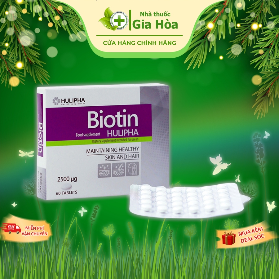 Viên uống Biotin Hulipha bổ sung vitamin H, giúp giảm rụng tóc, đẹp da, chống lão hóa, tóc chắc khoẻ