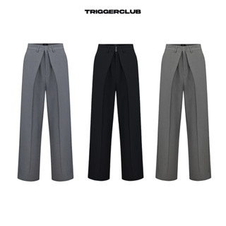 TRIGGER CLUB - Quần tây ống suông xếp ly phối móc cài - TGC CLASP GREY- BLACK TROUSER