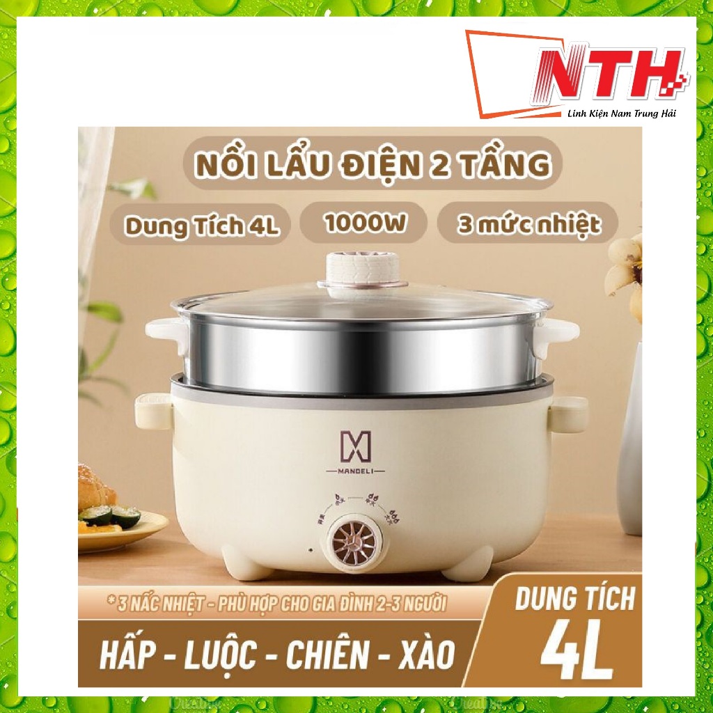 NỒI ĐIỆN LẨU ĐA NĂNG KÈM XỬNG HẤP MANDELI 28CM