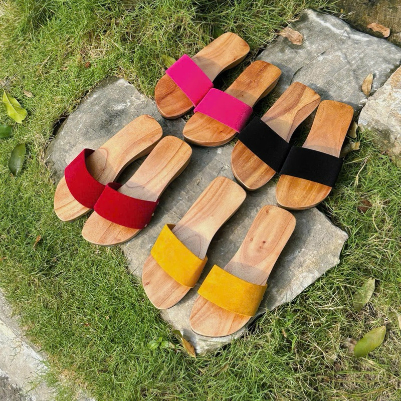 Guốc Mộc - Guốc Gỗ Đi Chùa - Guốc Gỗ Mặc Áo Dài Đế Trụ Cao 3 Phân - Nữ, Hoa, Shoes, Nhung, DéP, Đồng