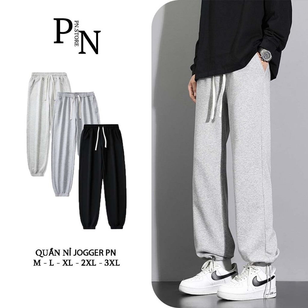Quần Nỉ Tăm Jogger Nam Nữ Unisex PN STORE, Thun Tăm Ống Rộng Vải Co Giãn Cạp Chun Bo Gấu JOGGER01