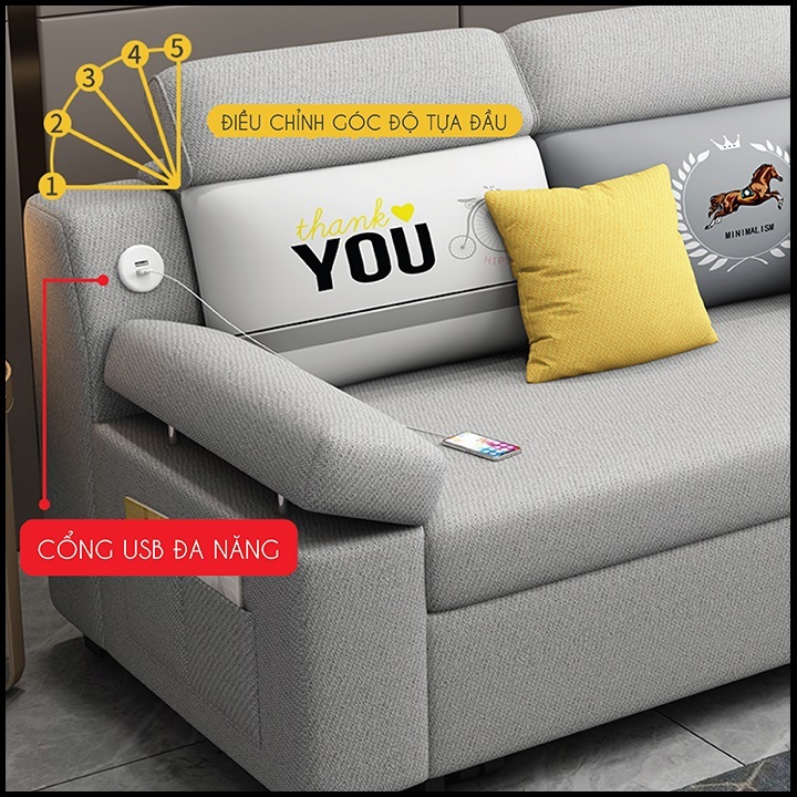Giường Ngủ Sofa Gấp Gọn Thành Ghế Sofa. Nệm Cao Su. Giường Sofa Vải Lanh Cao Cấp Có Ngăn Chứa Đồ, Cổng Sạc USB. | BigBuy360 - bigbuy360.vn