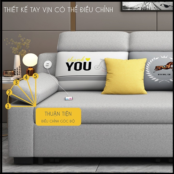 Giường Ngủ Sofa Gấp Gọn Thành Ghế Sofa. Nệm Cao Su. Giường Sofa Vải Lanh Cao Cấp Có Ngăn Chứa Đồ, Cổng Sạc USB. | BigBuy360 - bigbuy360.vn