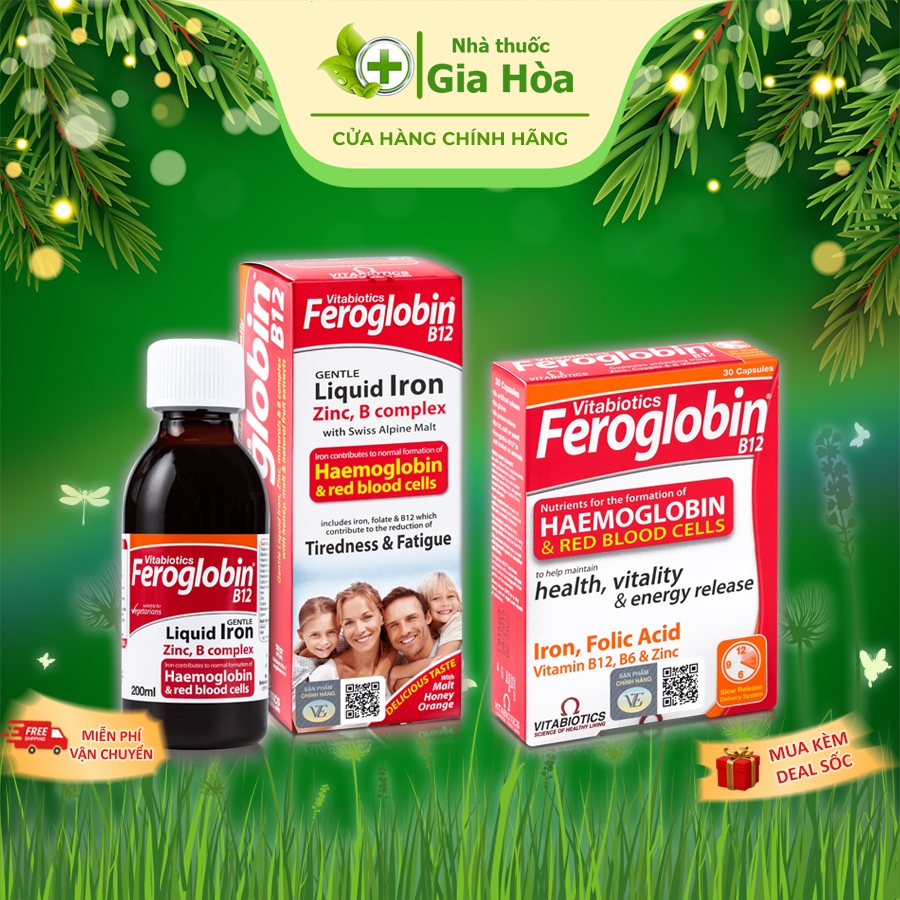 [CHÍNH HÃNG] Siro (Liquid) / Viên uống bổ sung sắt Vitabiotics Feroglobin B12 bổ máu, tăng đề kháng 