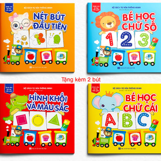 Sách - Tự Xóa Thông Minh - Bộ 4 Cuốn - Bé Học Chữ Số, Chữ Cái, Nét Bút Đầu Tiên, Hình Khối Và Màu Sắc (Tặng Kèm Bút)
