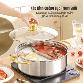 Nồi lẩu inox 316 kháng khuẩn 2 ngăn đáy dày chống khê dung lượng lớn