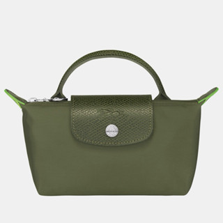  CHÍNH HÃNG - MINI SIZE - TÚI LONGCHAMP LE PLIAGE GREEN POUCH WITH HANDLE - FOREST - Túi xách màu xanh lá 