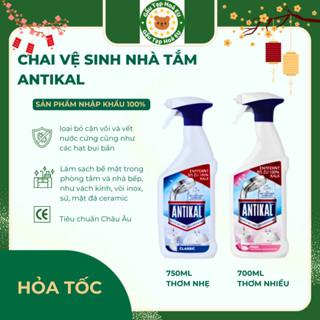 Bình xịt Antikal tẩy cặn canxi inox, vách ngăn kính, tường nhà tắm không hại da tay, hương thơm.