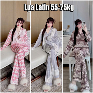 [Bigsize 55-75kg] Đồ bộ nữ - Đồ ngủ nữ Pijama mặc nhà, Đồ ở cữ tay dài quần dài lụa Latin in hoạ tiết