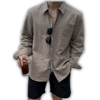 Áo sơ mi nam form rộng chất vải lụa linen xước chuẩn brand có big size