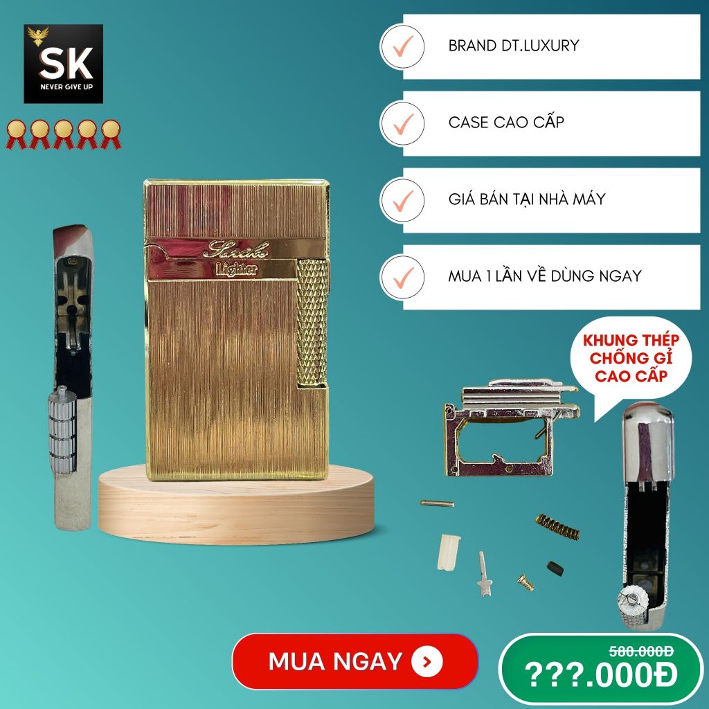 Case Dupont 2 chế độ Vàng xước Cao cấp, Đẹp, Độc, Giá rẻ Chất liệu Đồng Thau (Không Bao Gồm Nhiên Li