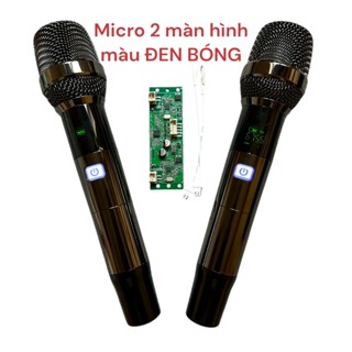 Micro loa kéo 2 màn hình UHF chỉnh tần số, màu đen bóng chống gỉ, hát hay ca nhẹ, nâng cấp micro cũ
