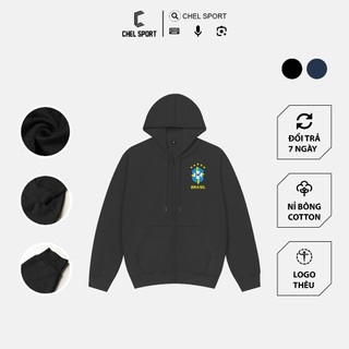 Áo khoác nỉ cotton logo thêu Brazil khoá kéo