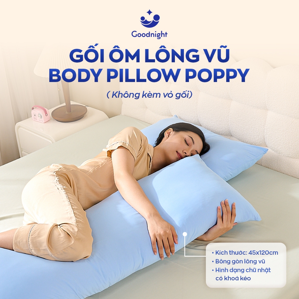 [ĐƠN 500K TẶNG VỎ GỐI]Combo vỏ gối ôm và ruột gối ôm lạnh Goodnight Poppy 45x120cm, Vỏ Gối Ôm Thun Lạnh, Vỏ gối lạnh | BigBuy360 - bigbuy360.vn