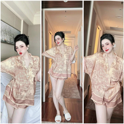 Đồ ngủ nữ pijama mặc nhà set bộ đồ ngủ pyjama Hisexy Lụa Latin cộc tay quần đùi P09