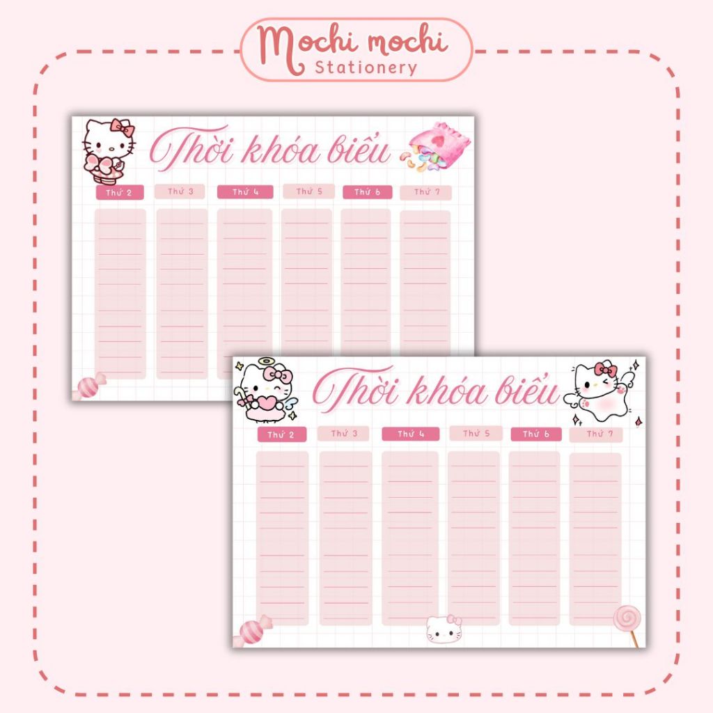 Set 8 thời khóa biểu, time table họa tiết hello kitty hồng dễ thương