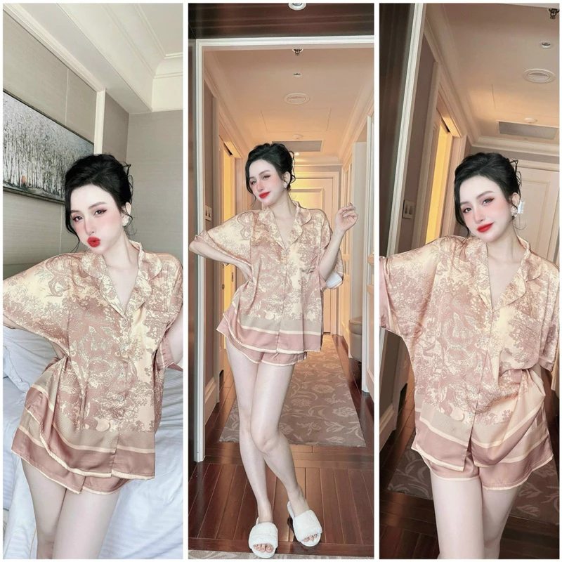 Set ngủ nữ pijama mặc nhà set bộ đồ ngủ pyjama Hisexy Lụa Latin cộc tay quần đùi P09 | BigBuy360 - bigbuy360.vn