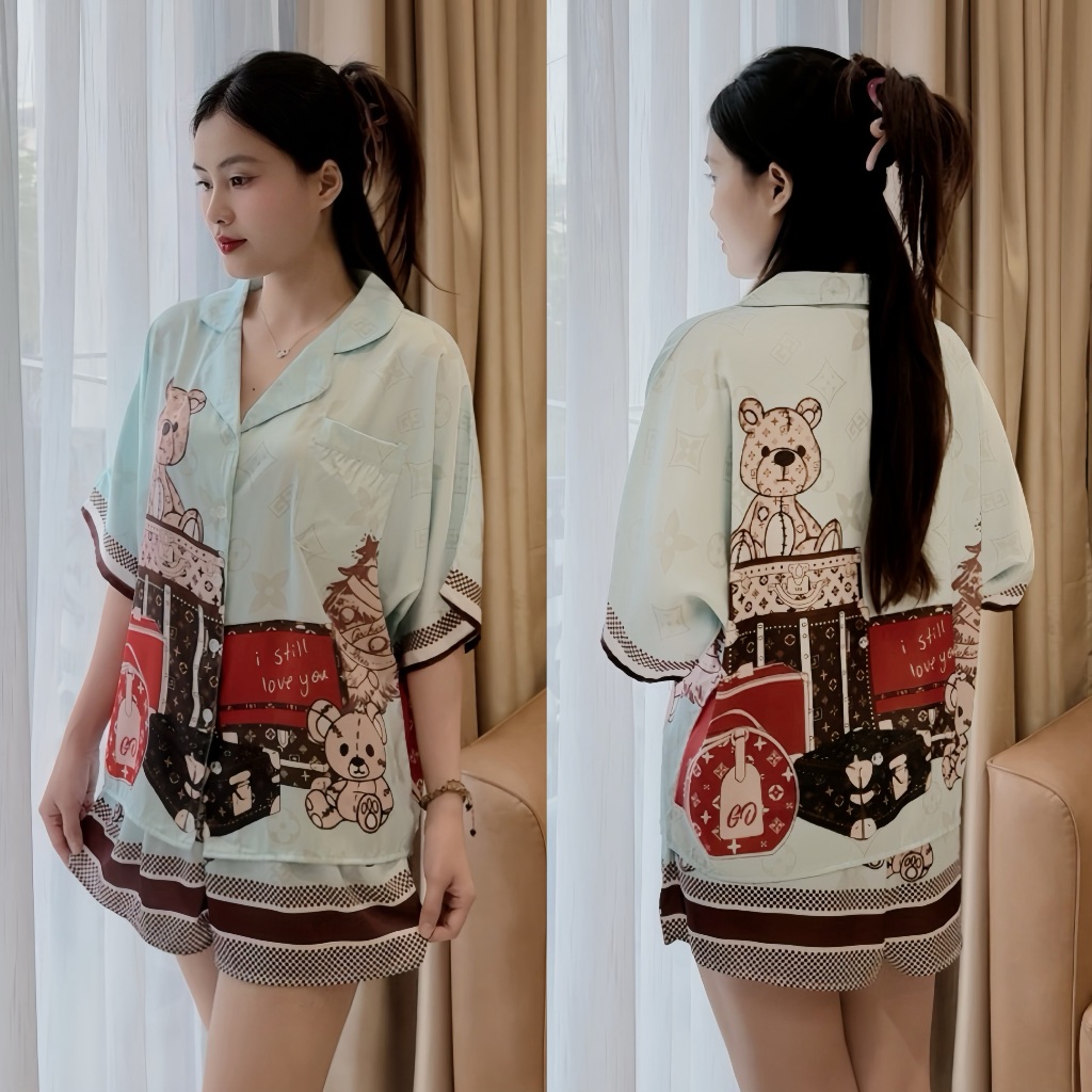 Set ngủ nữ pijama mặc nhà set bộ đồ ngủ pyjama Hisexy Lụa Latin cộc tay quần đùi P09 | BigBuy360 - bigbuy360.vn