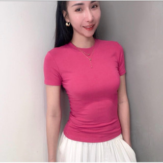 A055- Áo thun trơn nữ, cổ tròn, tay ngắn, thun cotton mềm mịn, form ôm sát body