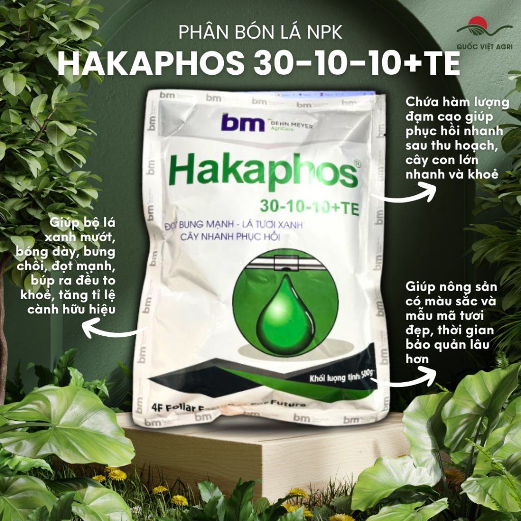 Phân bón lá NPK HAKAPHOS 30-10-10+TE (gói 500g) - Trung vi lượng BM
