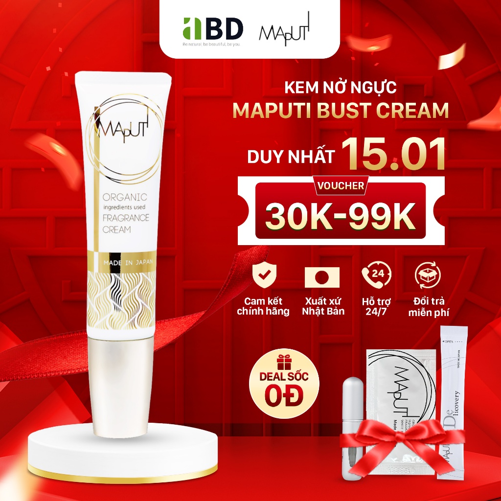 Kem nâng ngực upsize, tăng vòng 1, Vòng 3 săn chắc & sexy Nhật Bản - Maputi Bust Cream 60g