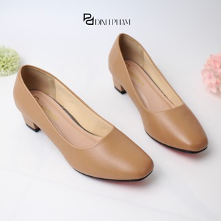 Giày mũi vuông 3cm màu kem nâu - Giày cao gót công sở mũi vuông 3cm