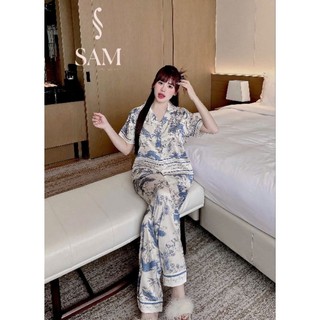 Bộ mặc nhà lụa Sam luxury, pijama lụa tay ngắn quần dài