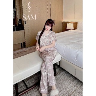 Bộ mặc nhà lụa Sam luxury, pijama lụa tay ngắn quần dài