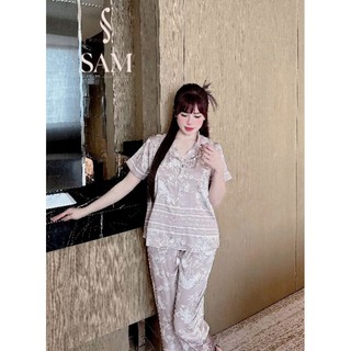 Bộ mặc nhà lụa Sam luxury, pijama lụa tay ngắn quần dài