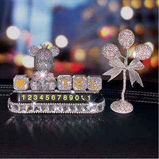 Bảng số điện thoại dừng đỗ gấu hình gấu BearBrick đính đá - Bảng số điện thoại ô tô