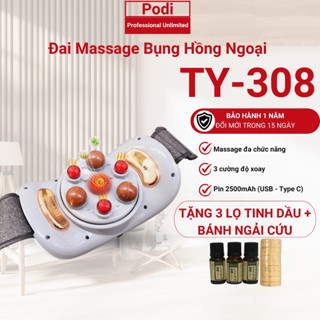 Đai Massage Bụng Bi Đá Kết Hợp Hồng Ngoại, Máy Hỗ Trợ Giảm Mỡ Bụng, Giảm Nhức Mỏi Cổ Vai Gáy Lưng Đùi - Podi92