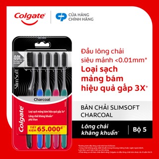 [Ngô Kiến Huy x Colgate] Bộ 5 Bàn chải đánh răng Colgate than hoạt tính kháng khuẩn SlimSoft Charcoal mềm mảnh