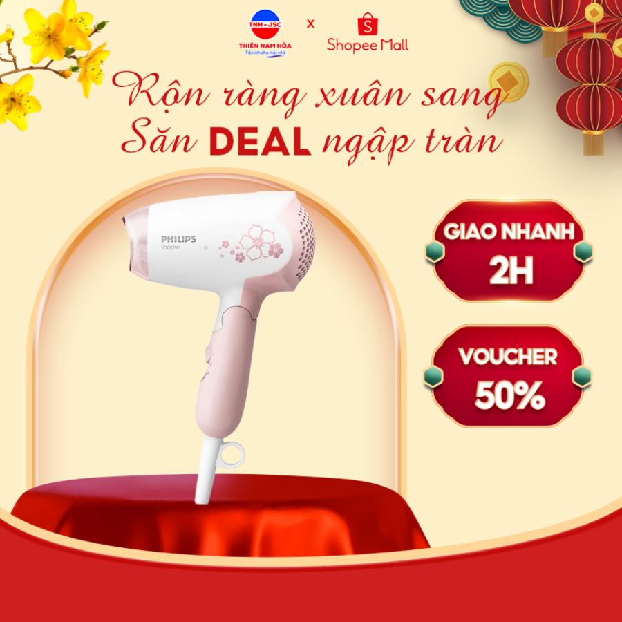 Máy sấy tóc Philips HP8108/00 - 1 tốc độ - sấy mát - gấp gọn - 150cm - BH 24th - Hàng chính hãng