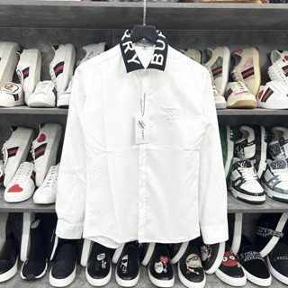 Áo sơ mi trắng nam BBR dài tay mix cổ đen dệt chữ thêu logo BT ngực phong cách boy phố Hưởng Đá