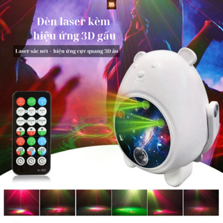 Đèn laser bay phòng mini hình con gấu, đèn laser kết hợp hiệu ứng 3D cực quang cảm biến theo nhạc