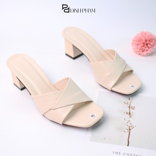 Dép quai vạt cao 5 phân màu kem mềm mại êm chân kèm đế cao su non chống trượt