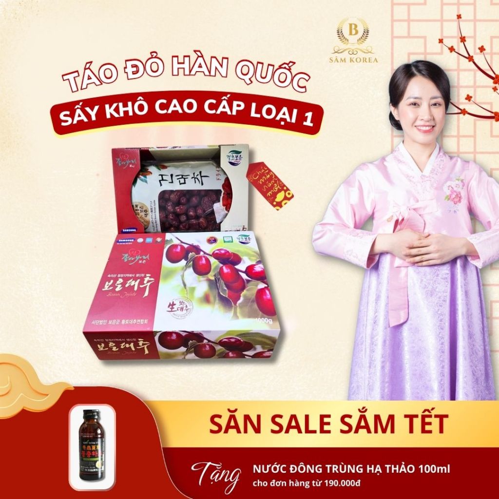  Táo đỏ Hàn Quốc sấy khô cao cấp loại 1 cải thiện chất lượng giấc ngủ kích thích mọc tóc đẹp da 