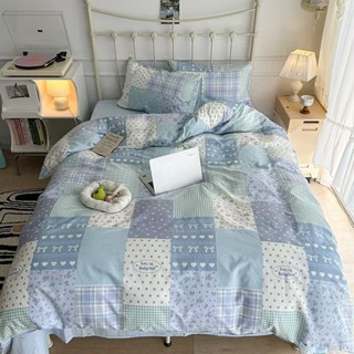 Bộ Chăn Ga Gối Cotton Organic 4 Món Hoa Nhí Ô Vuông Dreamhomedding