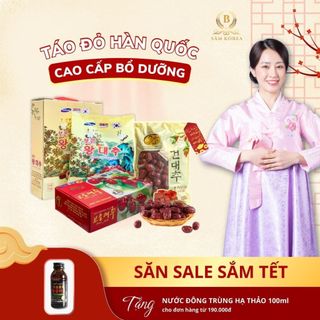  Táo đỏ sấy khô Hàn Quốc cao cấp cải thiện chất lượng giấc ngủ kích thích mọc tóc đẹp da Hộp 1kg 