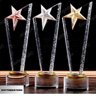 [HCM] Cúp pha lê cao cấp, kỷ niệm chương pha lê in hình in logo công ty lưu niệm. Phôi pha lê trong cúp đế vàng sao vát