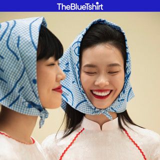 TheBlueTshirt - Khăn vuông choàng cổ Bandana cotton màu xanh dương Blue Iconic - WaterBlue Gingham - Women