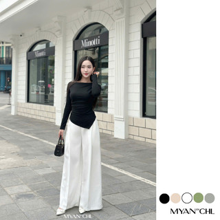  MYAN DESIGN Áo Len Tăm Trễ Vai Dài Tay 5 Màu Kem Trắng Đen Rêu Ghi AVN092404 