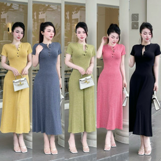 Đầm body dáng xoè tay ngắn cổ trụ ANZi House vải đũa lạnh CD Quảng Châu mới ra mắt co giãn mát mẻ