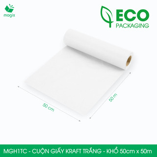  MGH1TC - 50cm x 50m - Cuộn giấy Kraft trắng gói hàng giấy gói quà giấy lót - Magix Packaging 