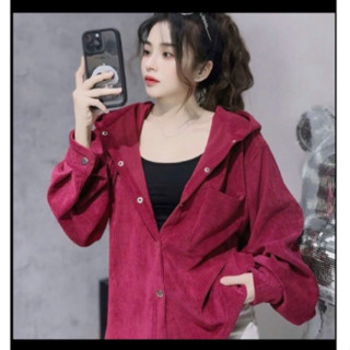 Áo Khoác Sơ Mi Nam Nữ Nón Trùm Đầu 2 Lớp Cúc Bấm Nhung Gân