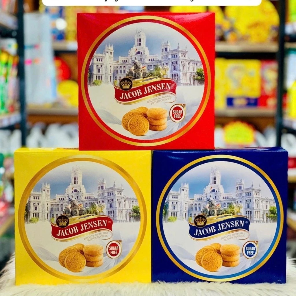 Bánh Jacob Jensen hộp vuông 272gr 3 màu ( Đỏ / Vàng / Xanh Dương )