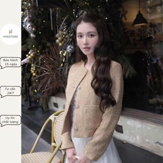 Áo dạ tweed kim sa HINSTORE áo dạ dáng lửng cổ tròn basic túi ốp vải dạ tweed cao cấp 339