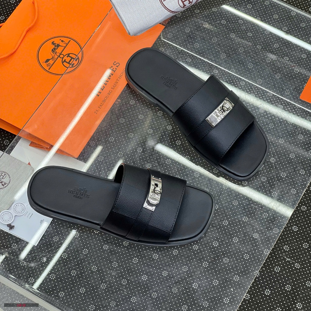 Dép HM Quai Ngang Izmir Da Bê Tag Bạc Hàng Cao Cấp Loại 1