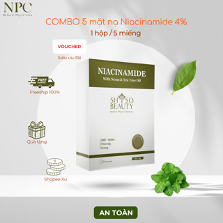 Combo 5 miếng mặt nạ SHSO Beauty Biocell Niacinamide 4% dành cho da mụn, chiết xuất lá Neem và tinh dầu tràm - NPC PHAR