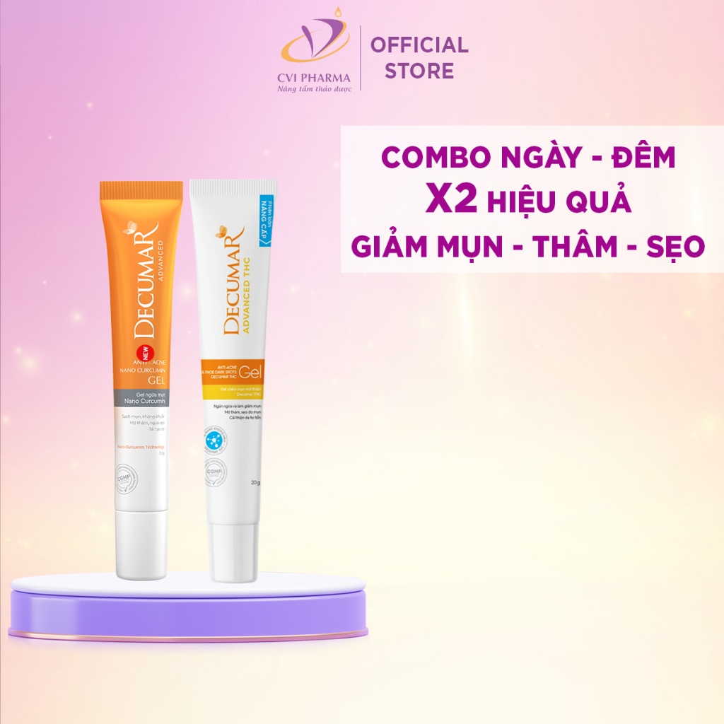Combo chấm mụn nghệ vàng Curcumin + nghệ trắng Nano THC Decumar giúp mờ sẹo thâm - THC03, DCA01
